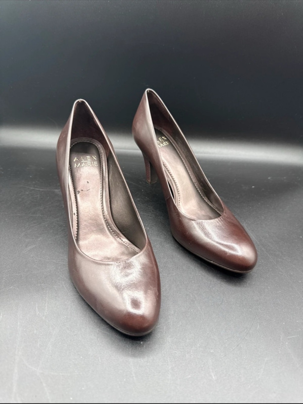 Alex Marie Dark Brown Leather Pointed-Toe Pumps